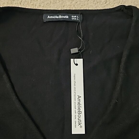 AmélieBoutik Women Crossover V Neck Empire Waist Long Sleeve Black L - Picture 3 of 9